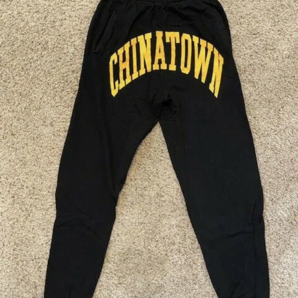 Men's Chinatown Market Black/Yellow Arc Logo Fleece Sweat Pants w/pockets XL
